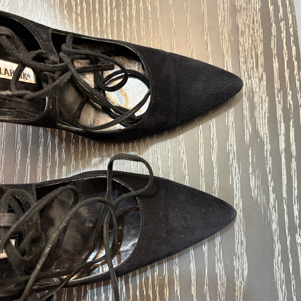 Manolo Blahnik Black Lace-Up Heels - Picture 3 of 9